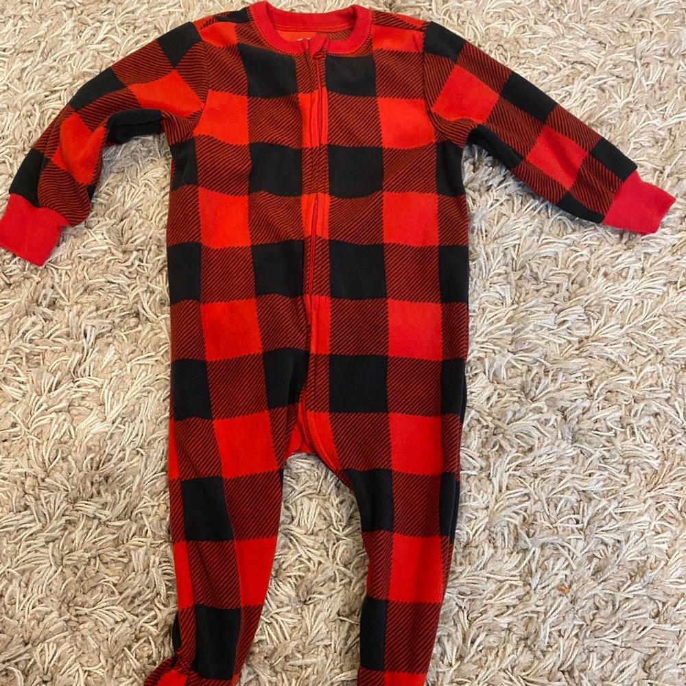 Buffalo plaid fleece footed pajama